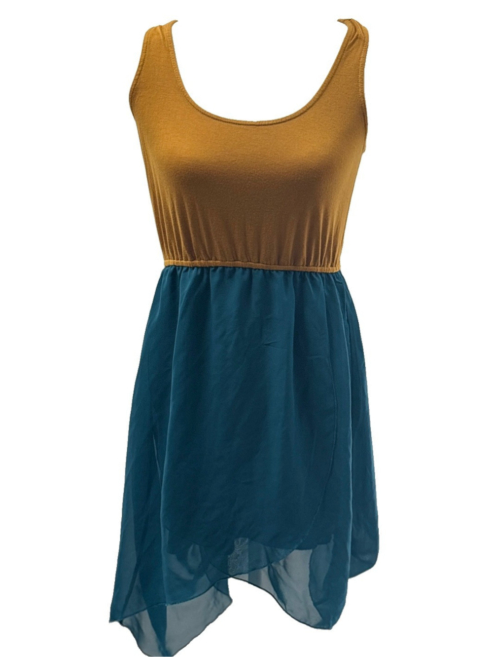 Soprano Colorblock Handkerchief Dress Mustard Teal Boho Indie Sleeveless Mini